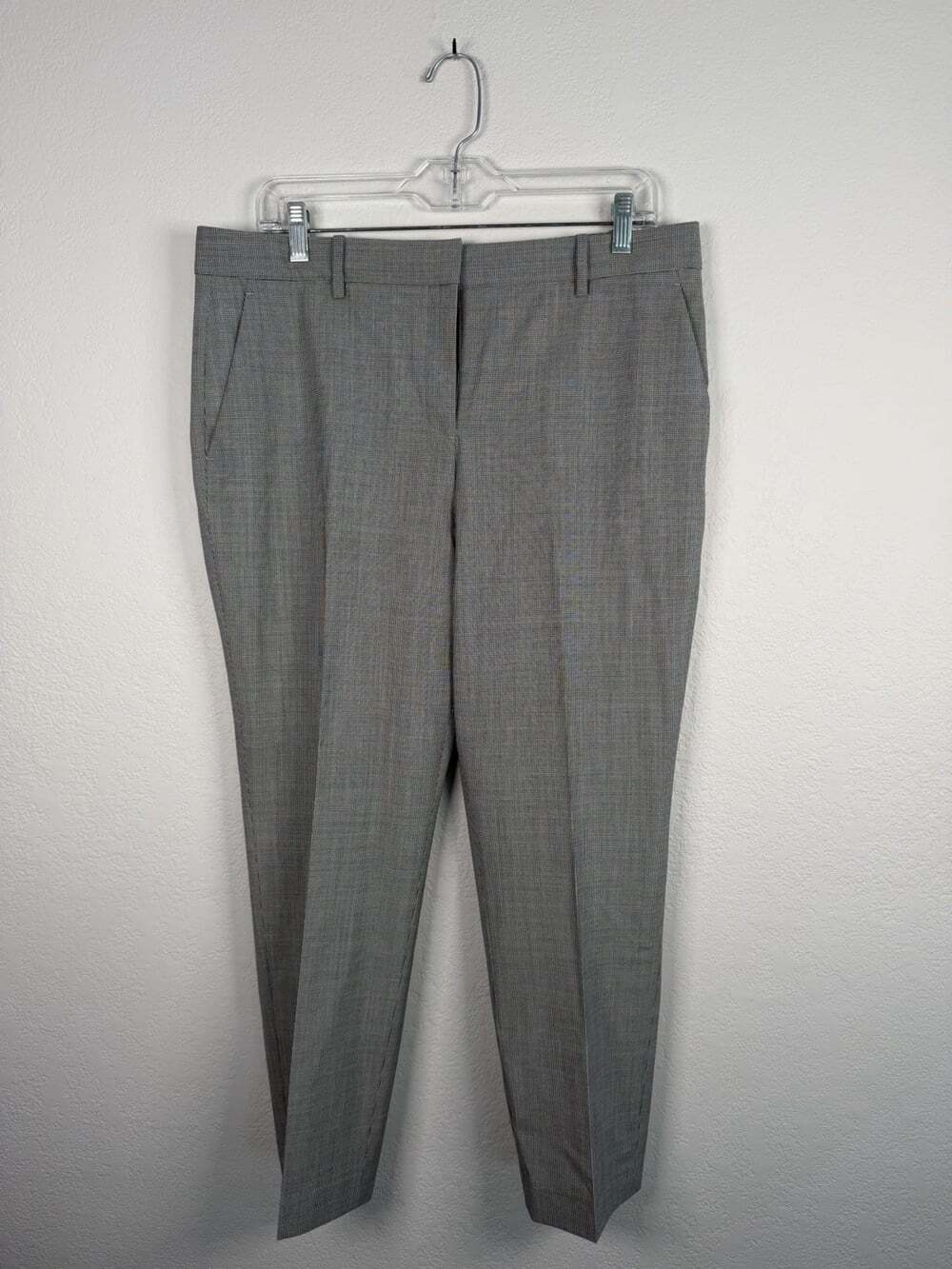 Theory Gray Herringbone Cropped Ankle Pants Sz 10 Wool Blend Career Office Chic